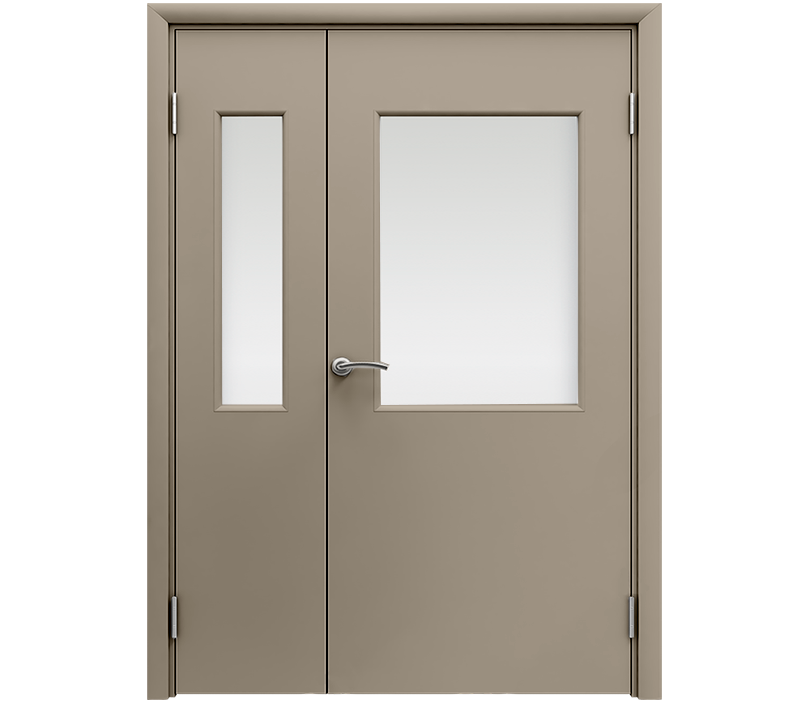 Влагостойкая дверь ПВХ EtaDoor с окном цвет мокко полуторастворчатая с алюминиевой кромкой