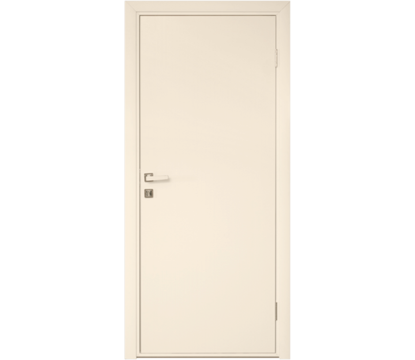 Влагостойкая дверь ПВХ EtaDoor глухая кремовая одностворчатая с алюминиевой кромкой
