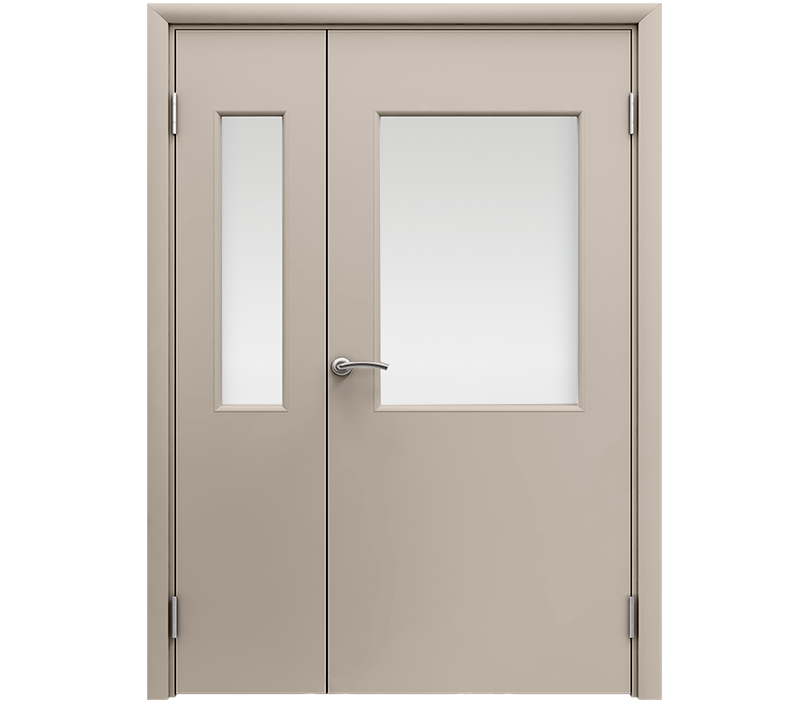 Влагостойкая дверь ПВХ EtaDoor с окном бежевая полуторастворчатая с ПВХ кромкой