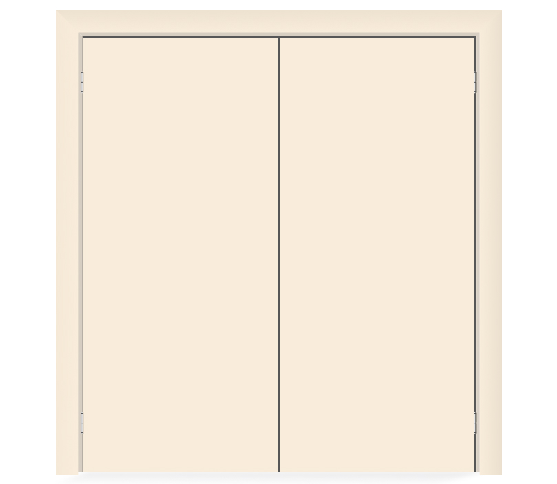Влагостойкая дверь ПВХ EtaDoor глухая кремовая маятниковая двухстворчатая с алюминиевой кромкой