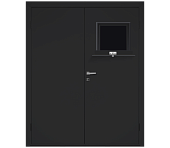 Влагостойкая дверь ПВХ EtaDoor с передаточным окном черная двухстворчатая с ПВХ кромкой