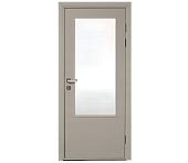 Влагостойкая дверь ПВХ EtaDoor с окном бежевая одностворчатая с алюминиевой кромкой