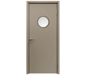 Влагостойкая дверь ПВХ EtaDoor с иллюминатором цвет мокко одностворчатая с алюминиевой кромкой