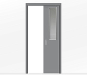 Дверь пенал раздвижная встроенная в стену одностворчатая серая с окном